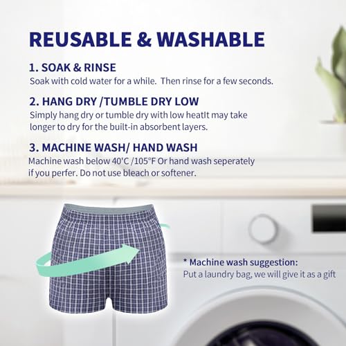 2 Pack Reusable Leak Proof Boxer Briefs with Front Fly, L W3332