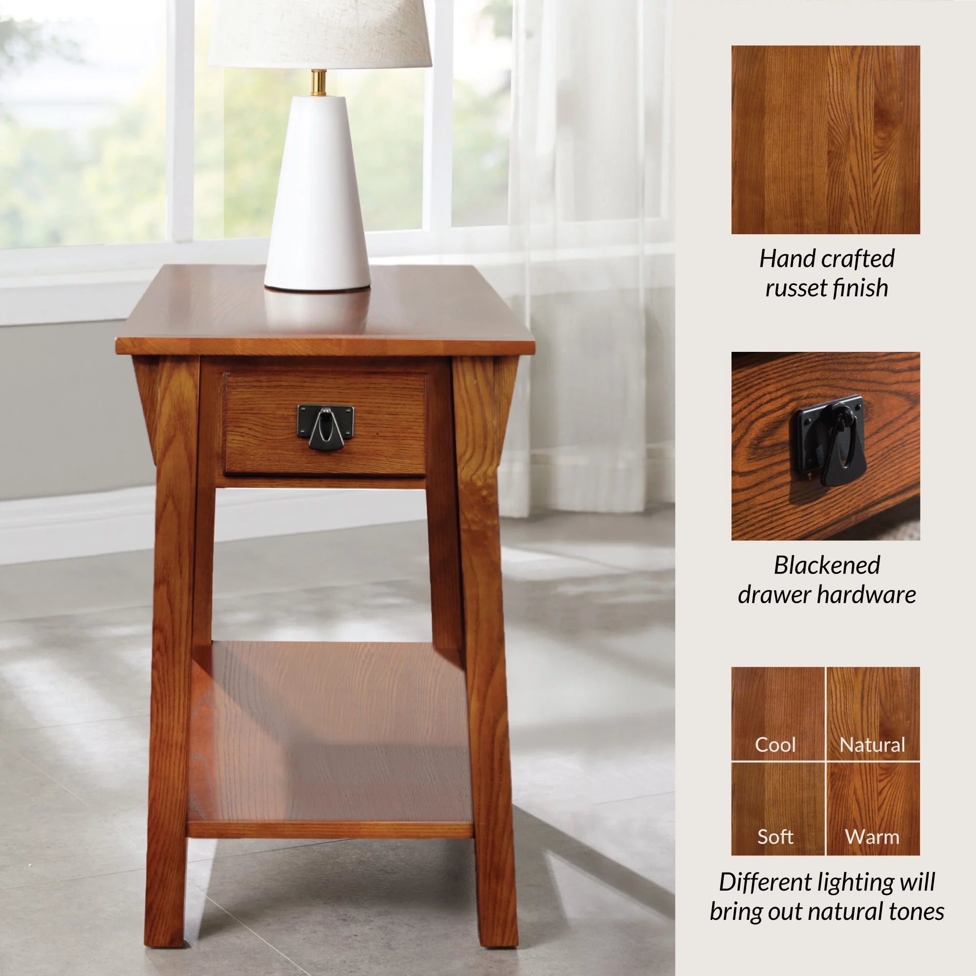 Mission End Table with Drawer Solid Wood Russet Finish R7527