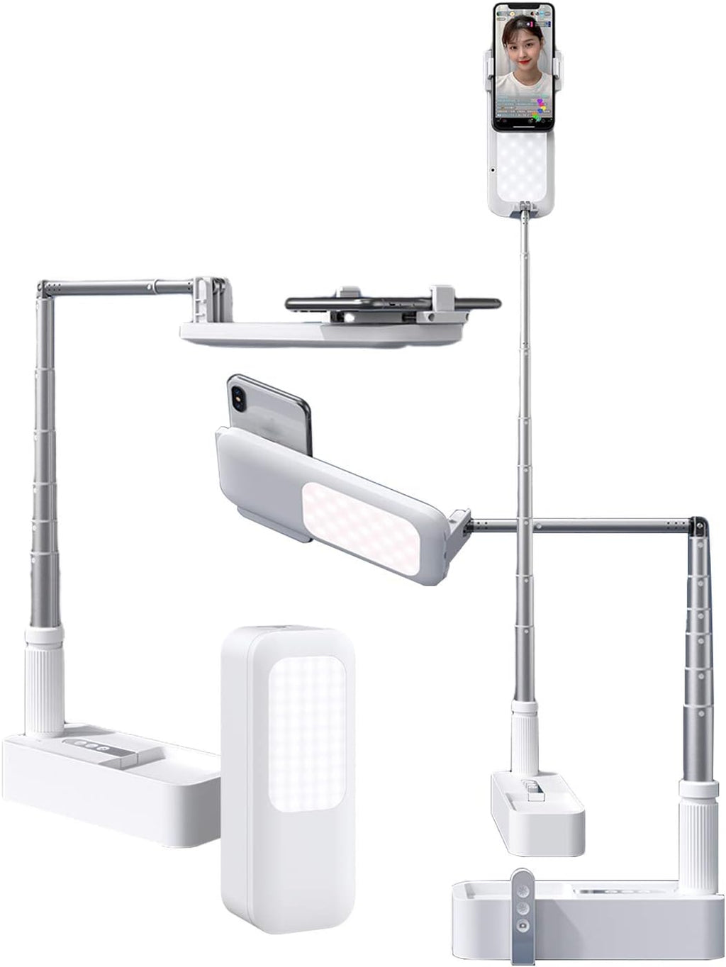 White Foldable Phone Holder with LED Light Stand and Remote, 51 inch, Pack of 2 P2046