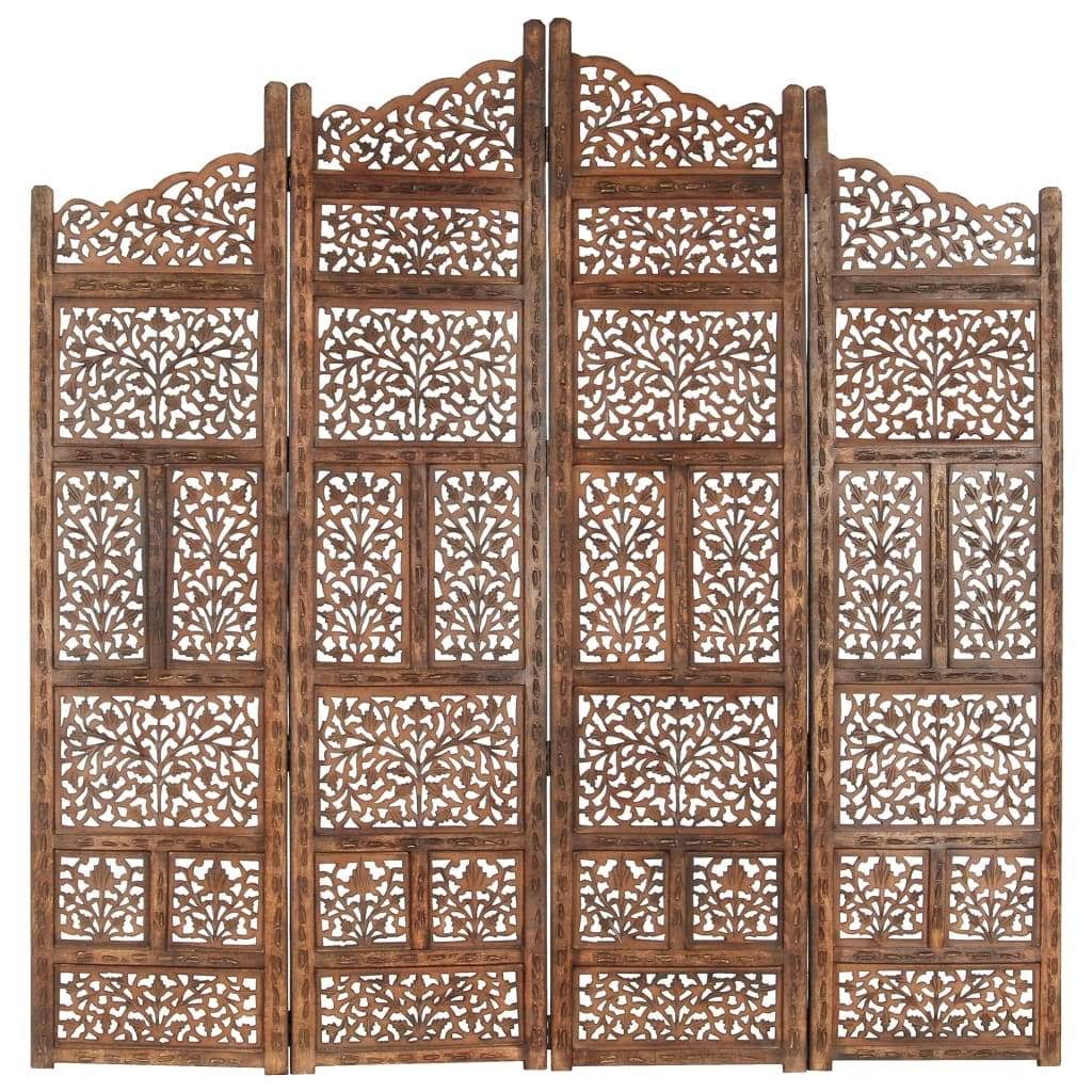 Hand Carved 4-Panel Room Divider Solid Mango Wood E860