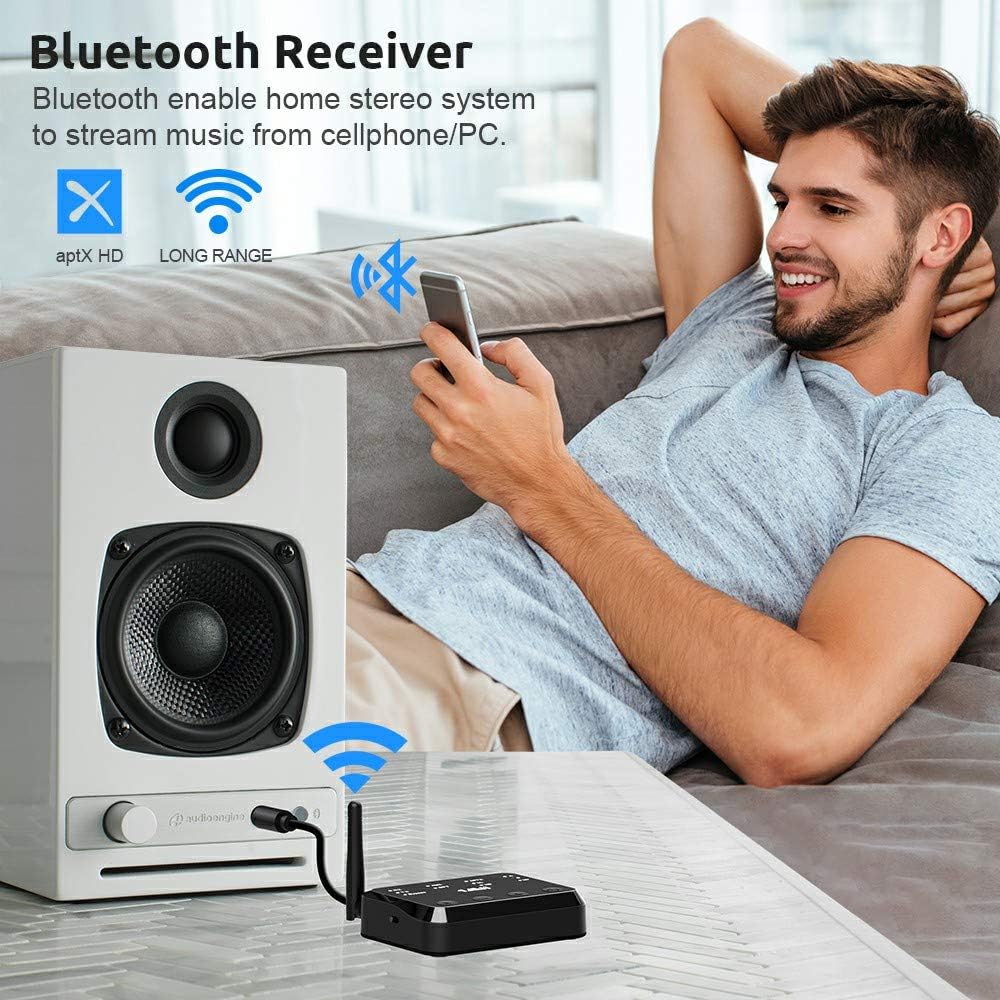 Bluetooth Receiver Adapter for Home Stereo, Optical Aux RCA Audio Outputs/Inputs L401929