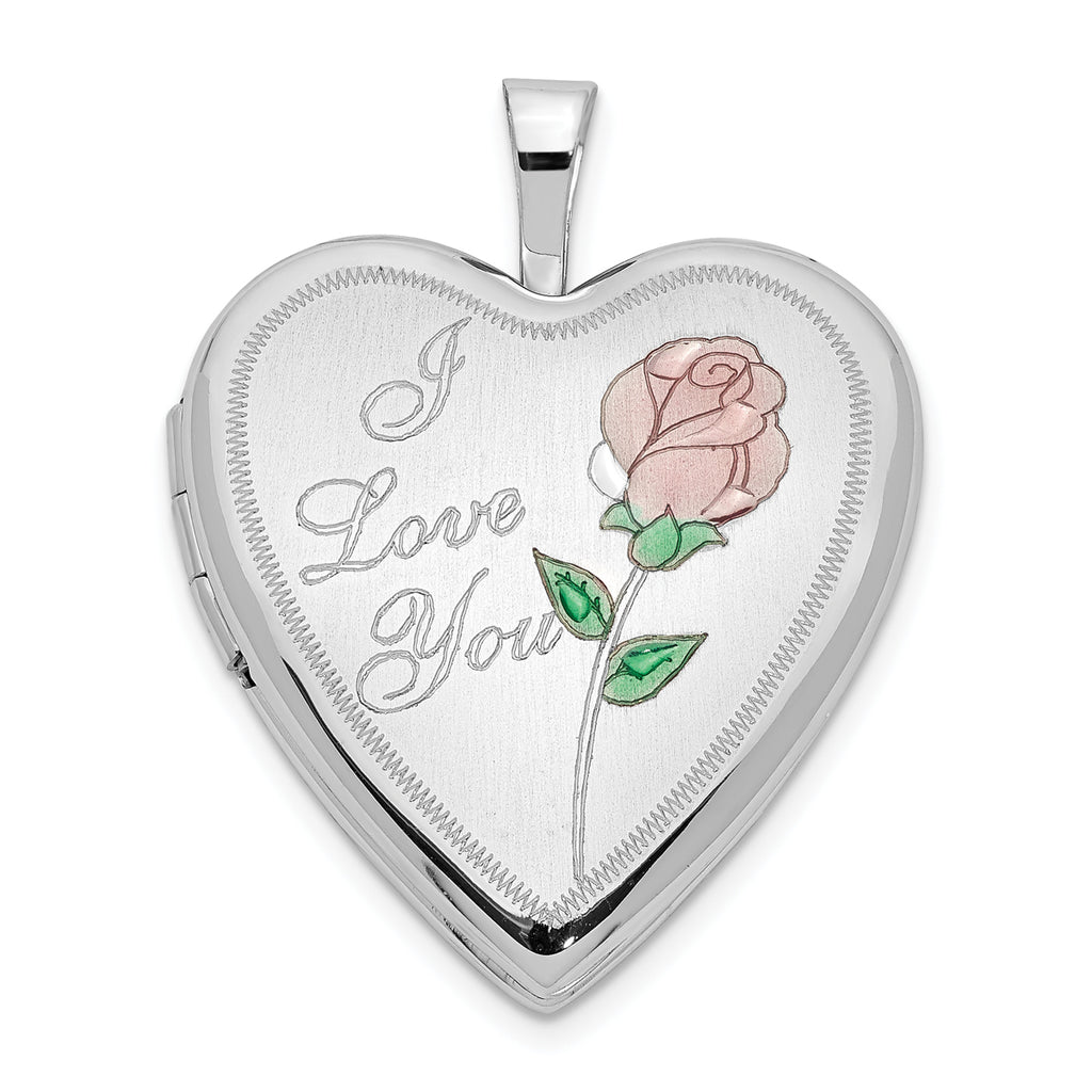 14 Karat White Gold Enamel Heart Locket on 18-inch Cable Rope Chain H548785