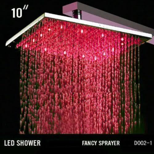 10 inch Ceiling Mount Square Rainfall LED Shower Head Stainless Steel with Chrome Finish M3509