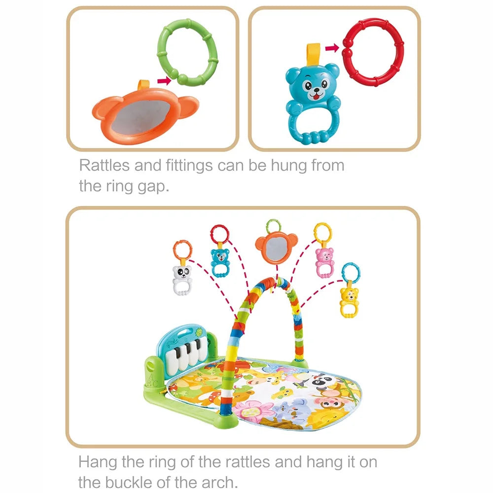 Playmat Kick and Play Piano Gym with Hanging Mirror Musical Activity Center Tummy Time Play Mat M8423