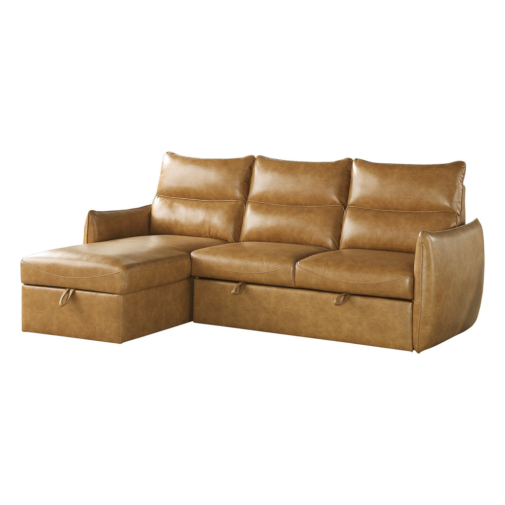 94 in. Wide 2-Piece Reversible Sectional Sofa in Brown Faux Leather with Pull-out Bed and Hidden Storage Q823106