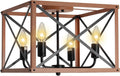 Retro Semi Flush Mount 4-Light Rectangle Wood Ceiling Light Fixture Q7504