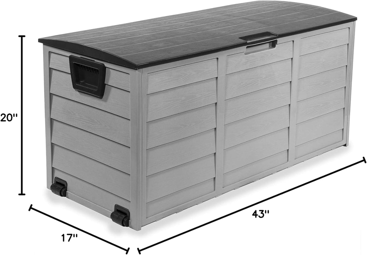 63 Gallon Deck Box with Built In Wheel Outdoor Storage Bench D456