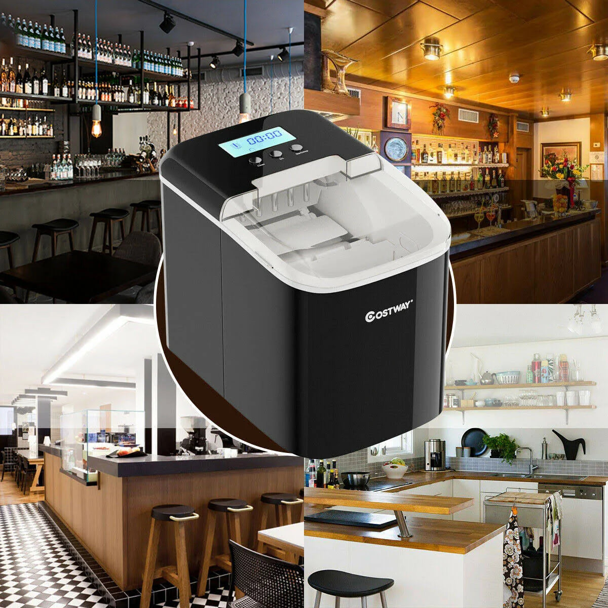 Black Countertop LCD Display Ice Maker with Ice Scoop J798455
