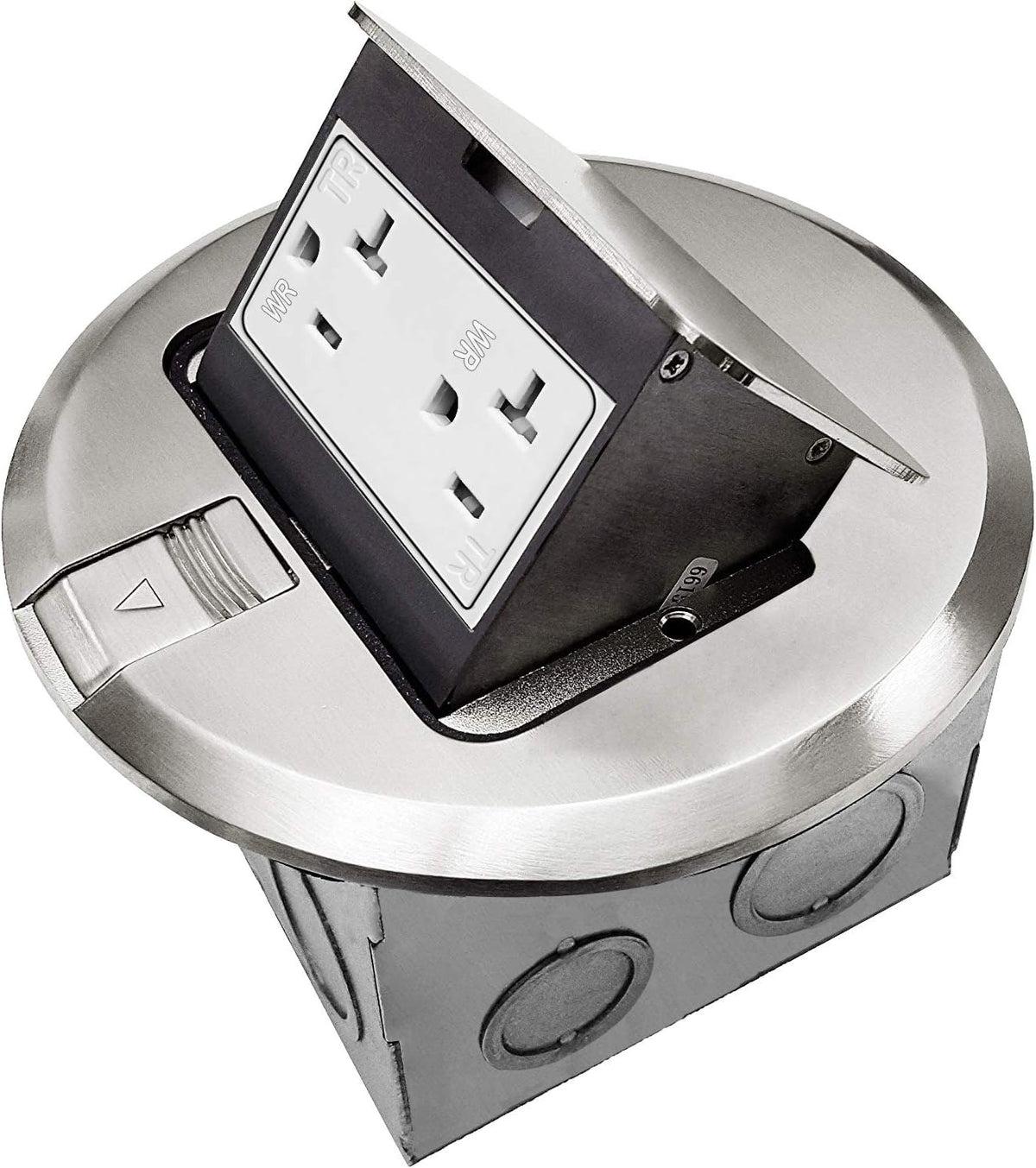 Round Pop-Up Floor Box Kit, 20A Tamper-Weather Resistant Receptacle Outlet, Nickel Plated Brass, Pack of 2 C341