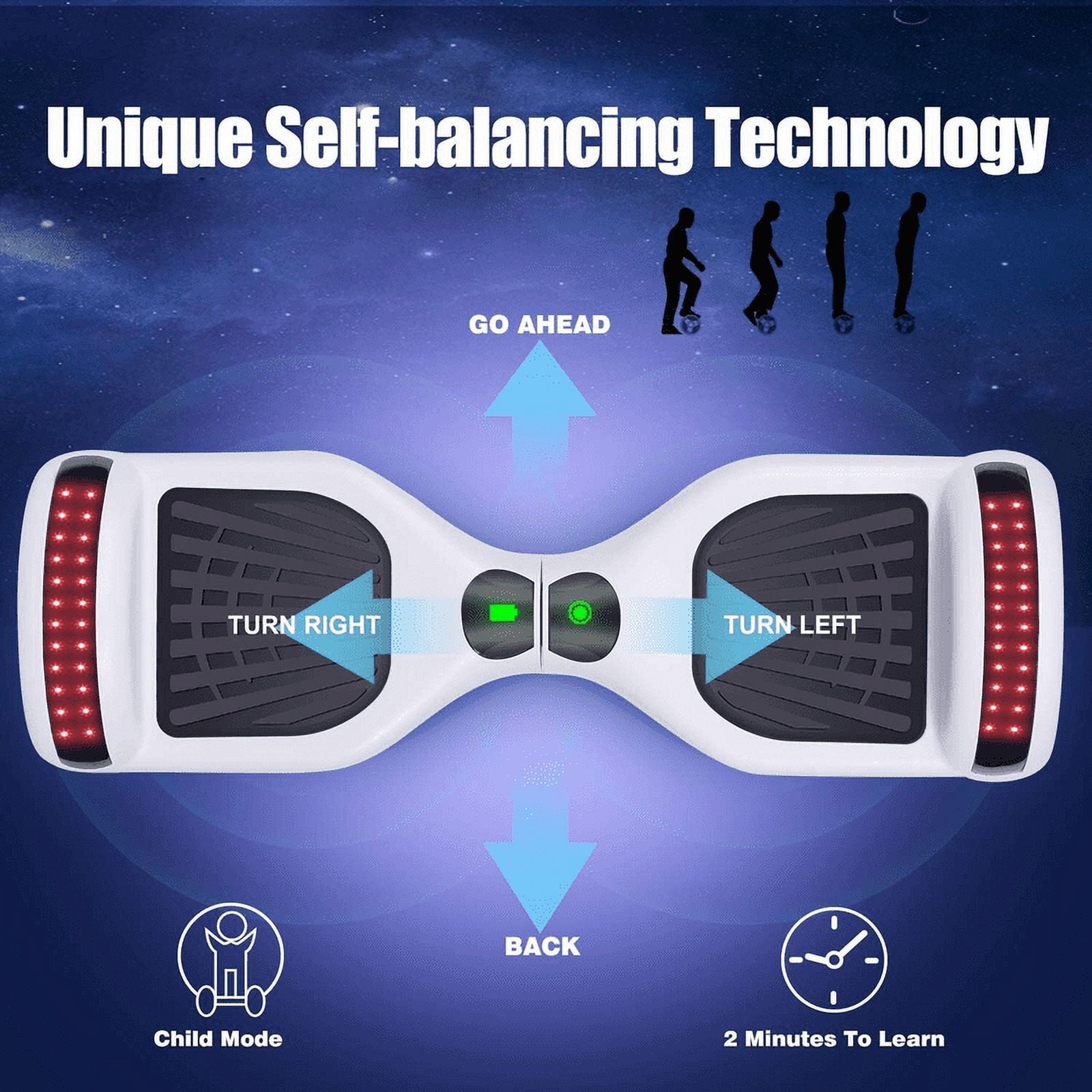 6.5 inch Two Wheel Self Balancing Electric Scooter with Bluetooth Speaker and LED Lights J44474