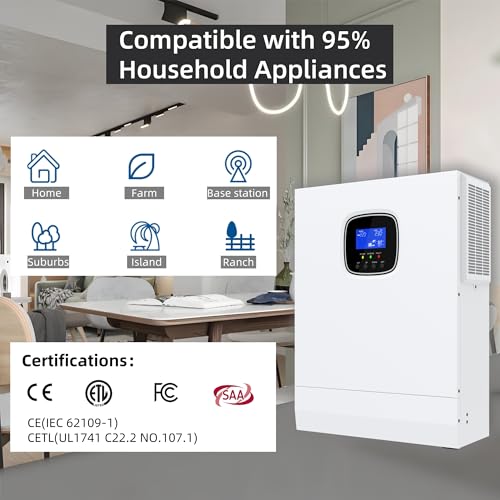 5000W 48V to 120V Pure Sine Wave Power Inverter 5kW Built-in 80A MPPT Charger D942
