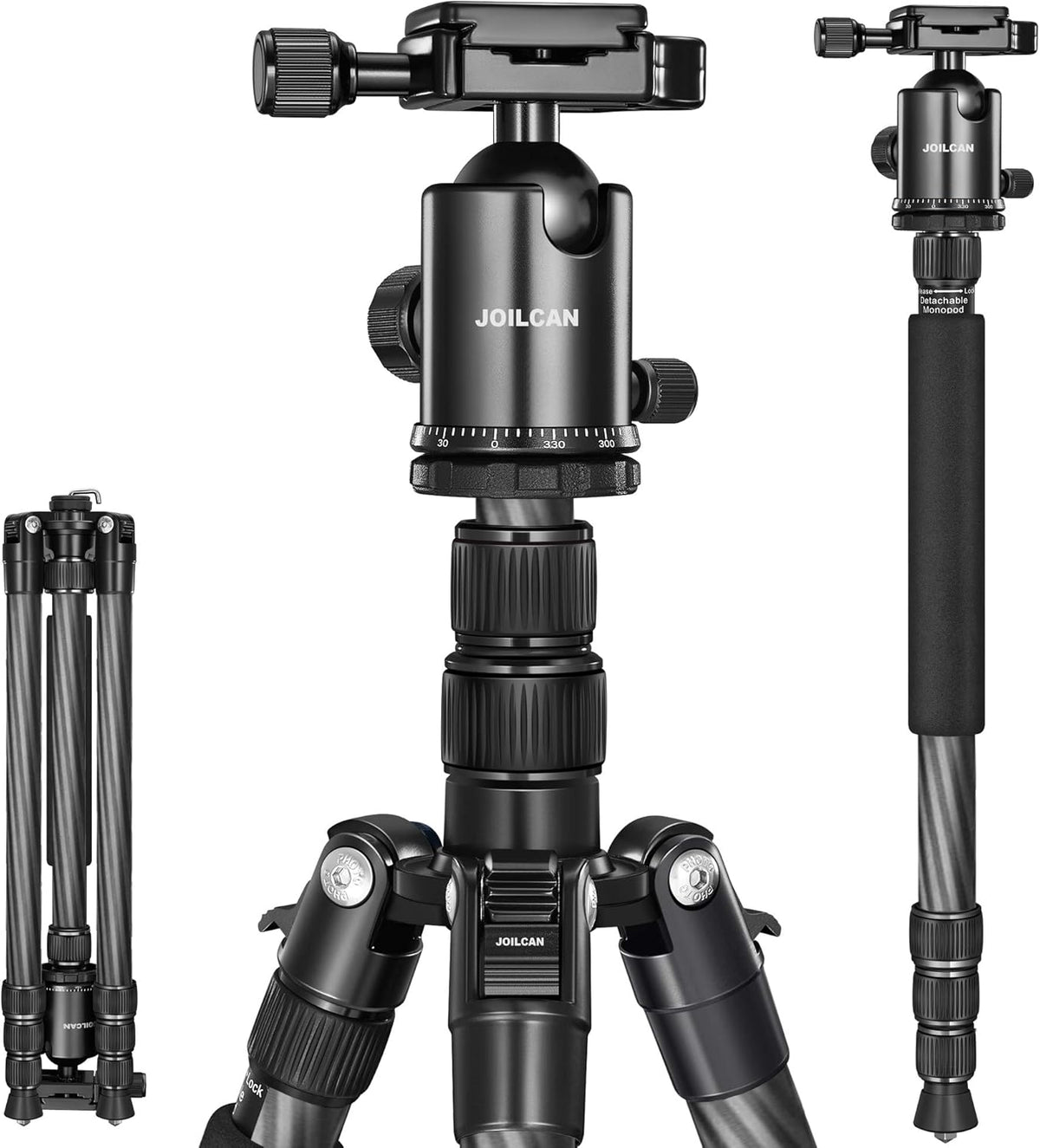 Black Aluminum Camera Tripod Monopod, 360° Panorama Ball Head, 2 Quick Release Plates, 25 lbs Loads, Pack of 2 M763