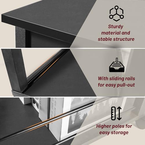 Black Narrow Side Table with Charging Station and Drawer N32982