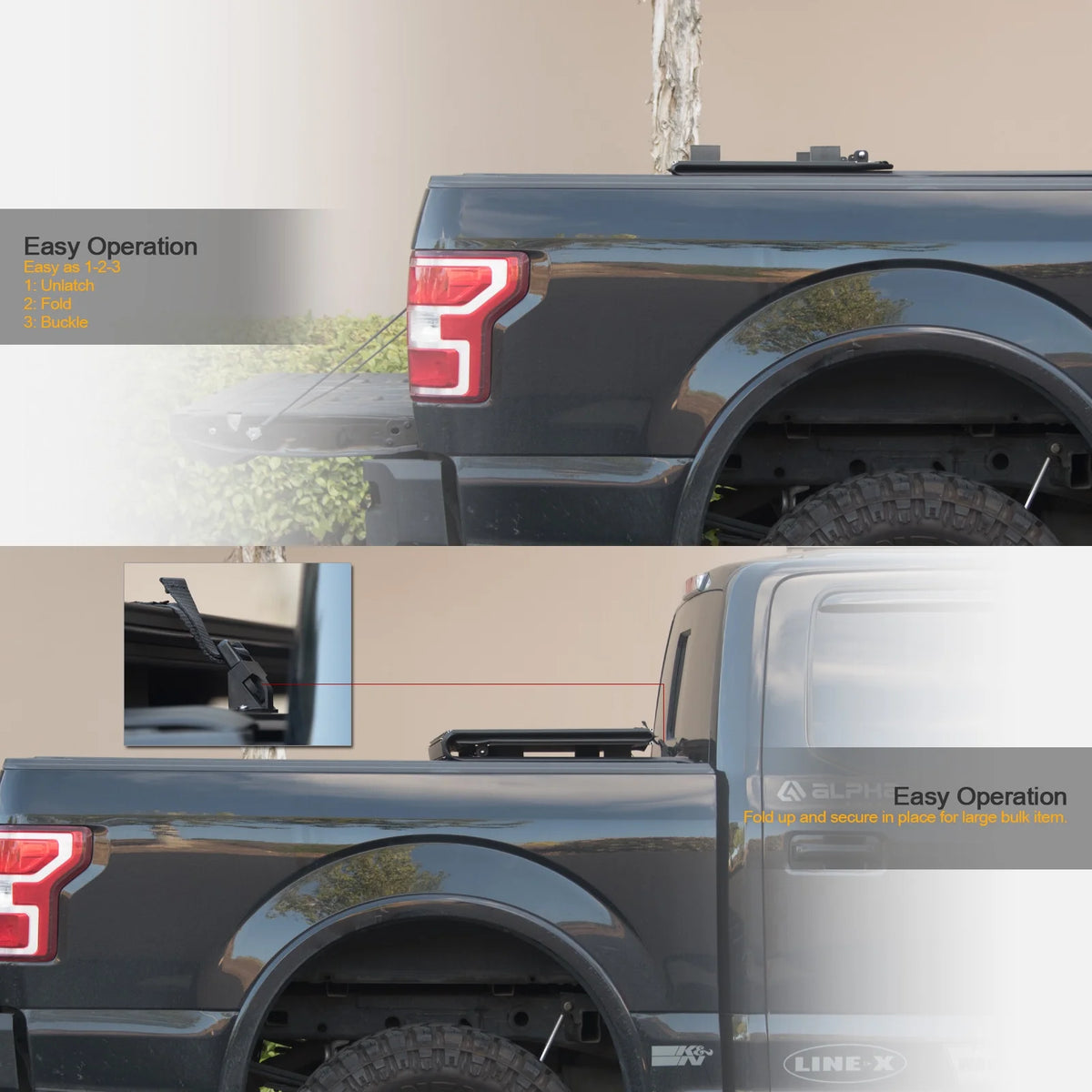 Low Profile Hard Aluminum Tri-Fold Tonneau Cover Matte Black L484