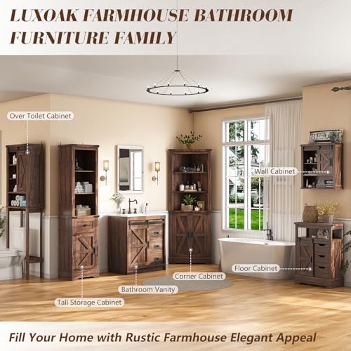 68" Tall Over The Toilet Storage Cabinet with Sliding Barn Door and Adjustable Shelves A469