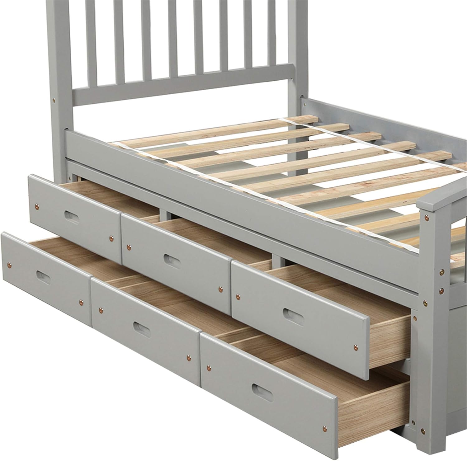 Twin Size Solid Wood Platform Storage Bed with 6 Drawers R12869