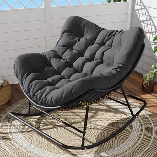 Oversized Egg Wicker Rocking Chair with Cushion - Gray A872