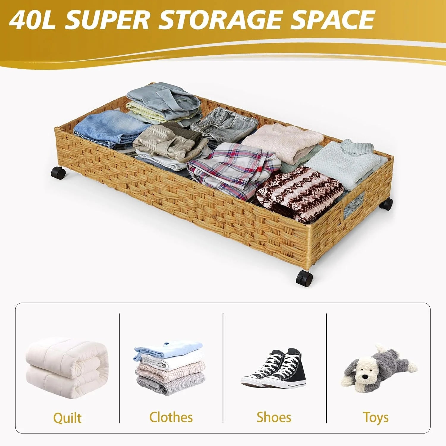 2 Pack 31.5in Rolling Rattan Under Bed Storage Bins K185582
