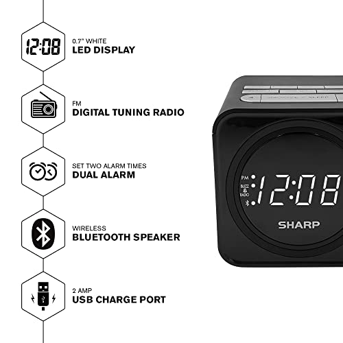 FM Clock Radio with Bluetooth Speaker and Dual Alarms A44709