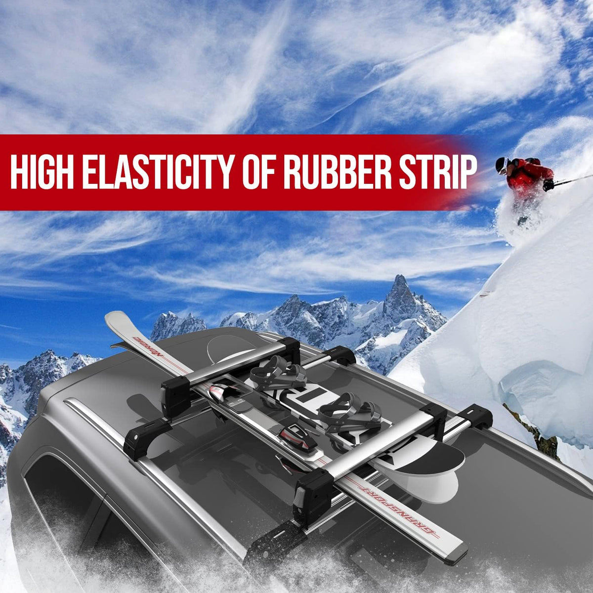 Universal Ski & Snowboard Car Rack with Anti-Theft Lock, 35 Fits Up to 6 Pairs of Skis or 4 Snowboards C127