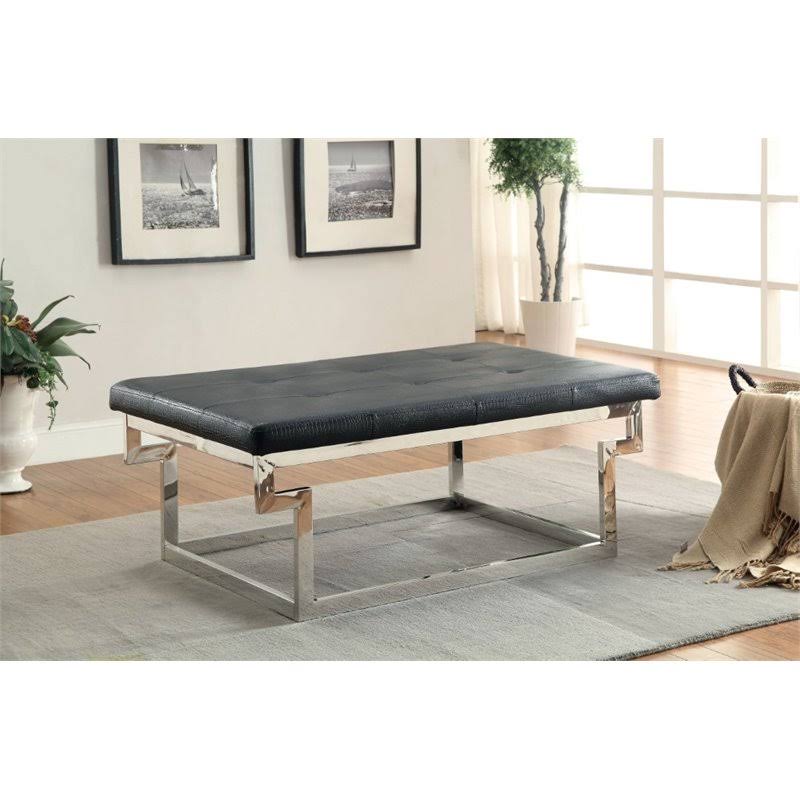 Tufted Faux Leather Bench in Black N5202