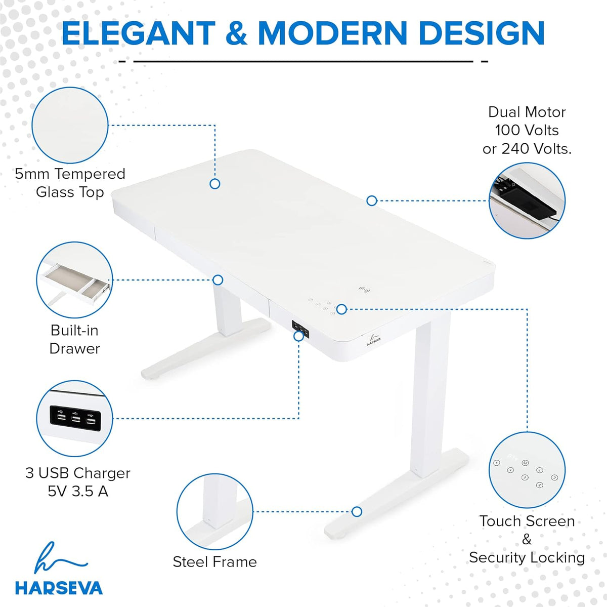 Electric Standing Desk 23x 47 Motorized Height Adjustable Table with USB Ports and Drawer Y7034