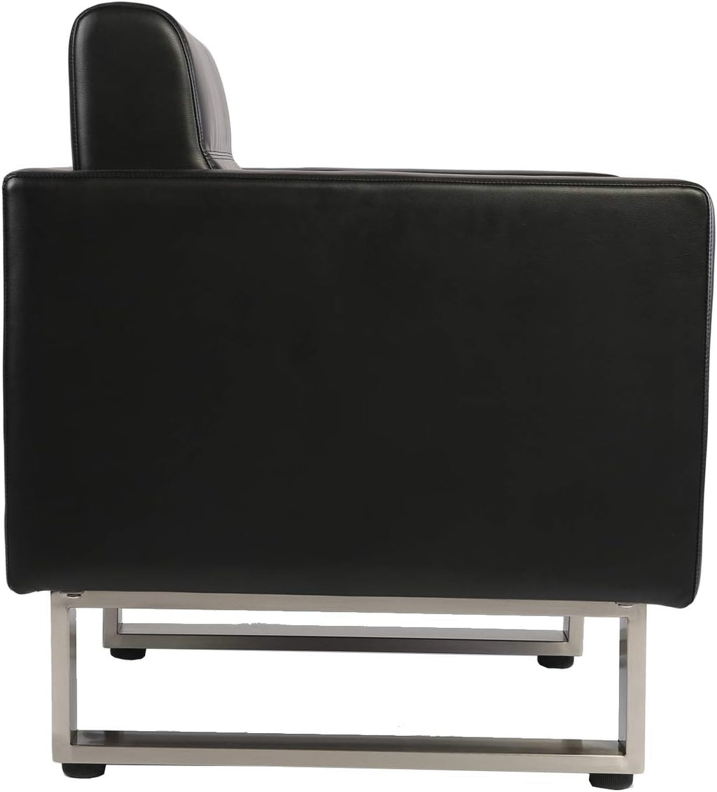 Black Leather Club Chair with Cushion P1974