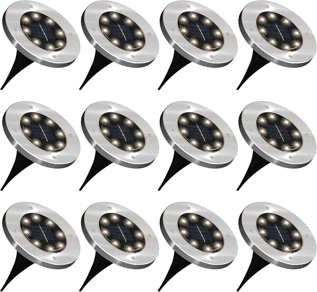 12 Pack Solar LED Landscape Pathway Lights, Waterproof, 7000K Diamond White G412
