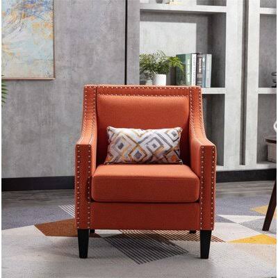 Orange Linen Armchair with Solid Wood Legs R948981