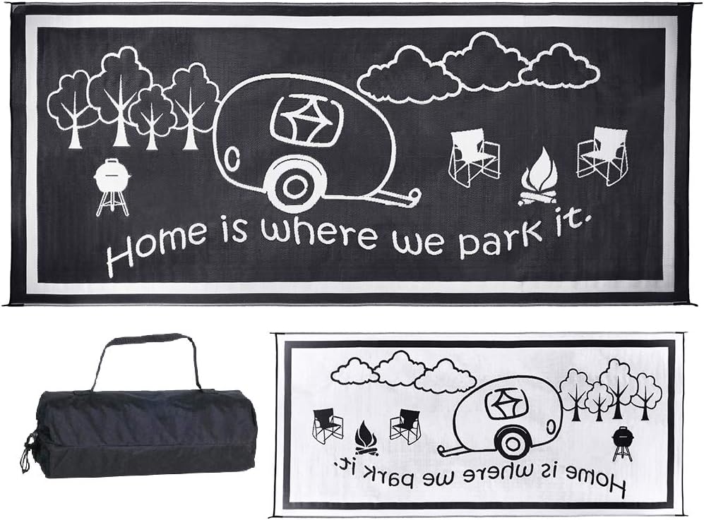 Black/White 8-Feet x 18-Feet RV Home Mat L853485