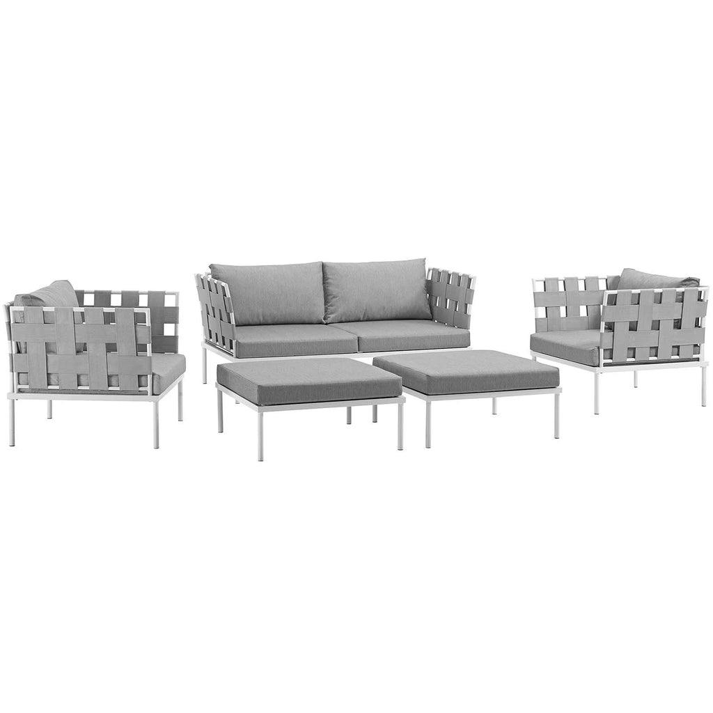 5 Piece White Gray Outdoor Aluminum Sectional Sofa Set E73339