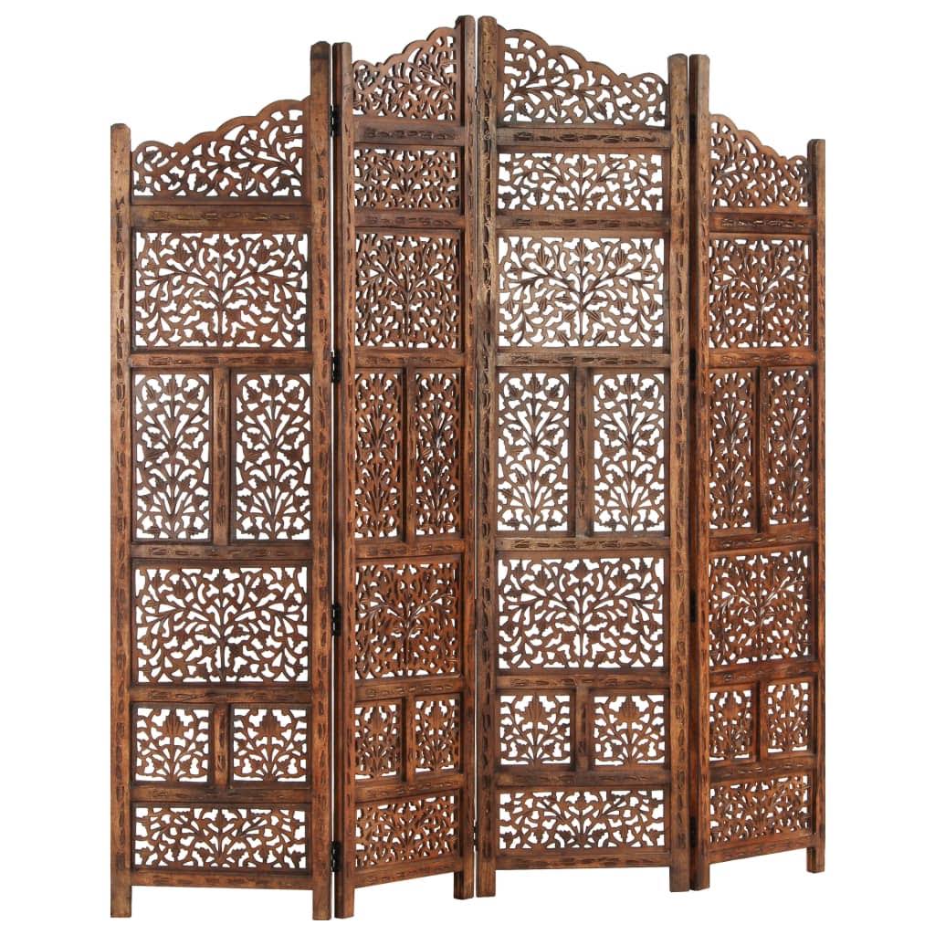 Hand Carved 4-Panel Room Divider Solid Mango Wood E860