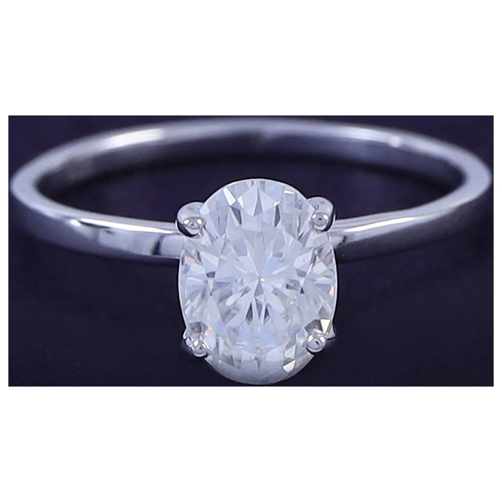 1 1/3 Carat Oval Shape Lab Created Moissanite Diamond Solitaire Engagement Ring In 14K White Gold Over Sterling Silver H527