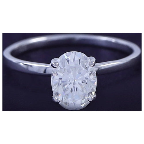1 1/3 Carat Oval Shape Lab Created Moissanite Diamond Solitaire Engagement Ring In 14K White Gold Over Sterling Silver H527