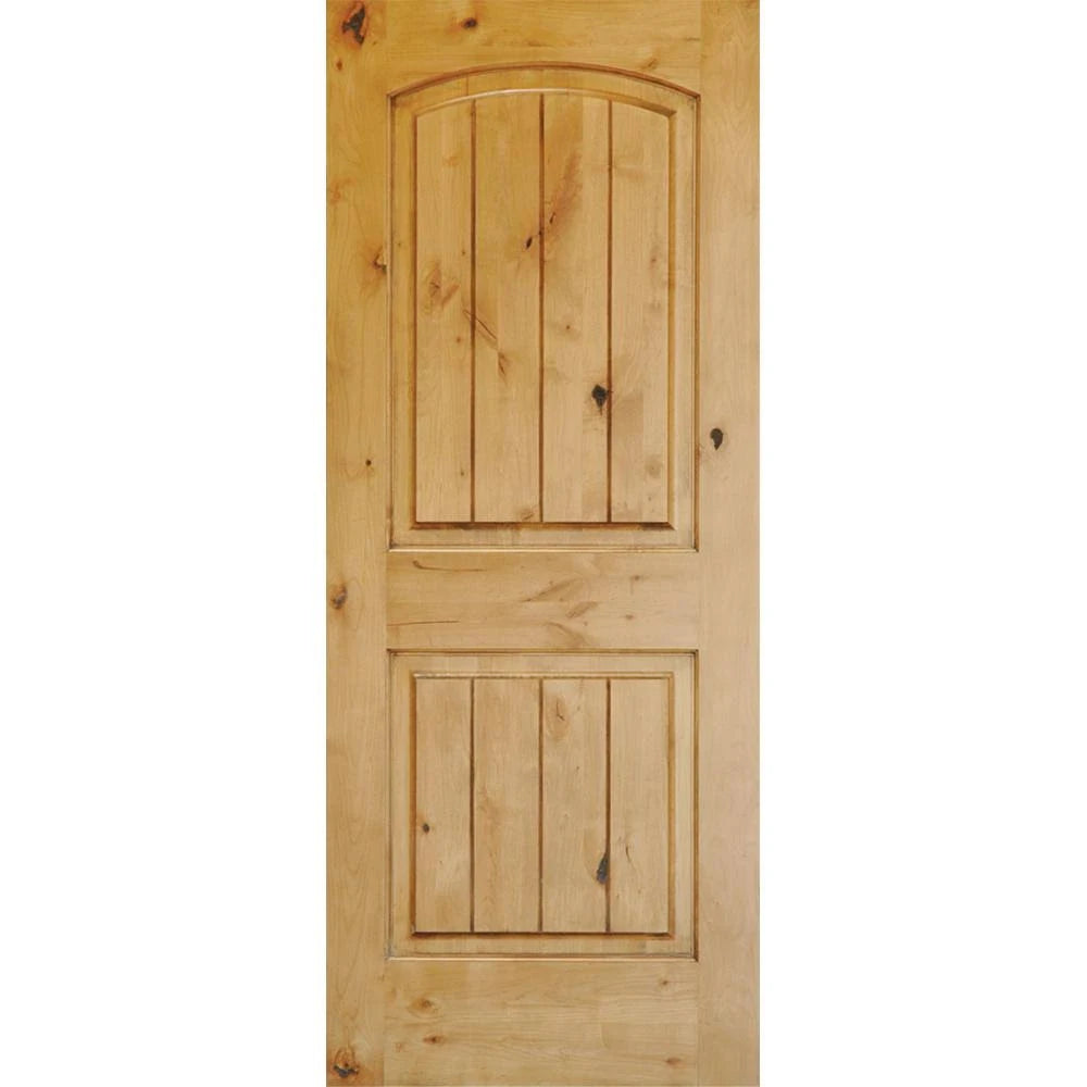 24 in. x 96 in. Knotty Alder 2 Panel Top Rail Arch with V-Groove Solid Wood Core Interior Door Slab G308171