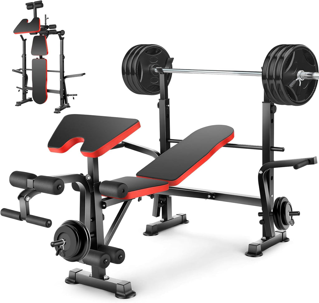 Adjustable Olympic Weight Bench Set with Preacher Curl & Leg Developer K768
