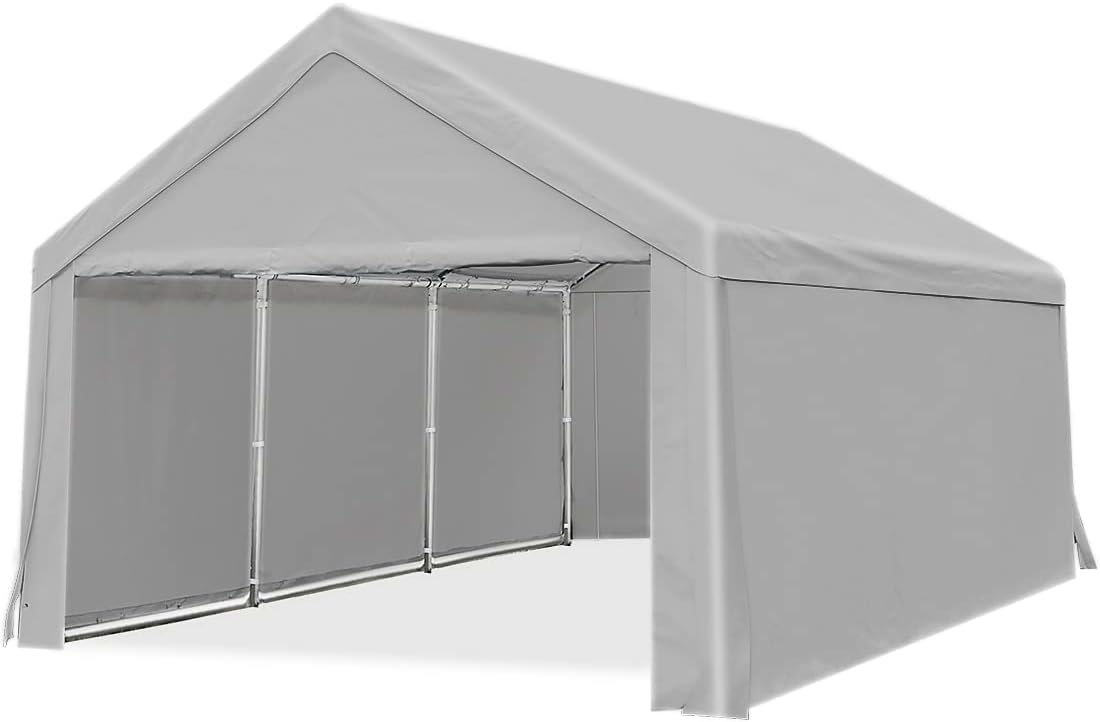 Beige Heavy Duty Carport Car Canopy with Reinforced Ground Bars M611902