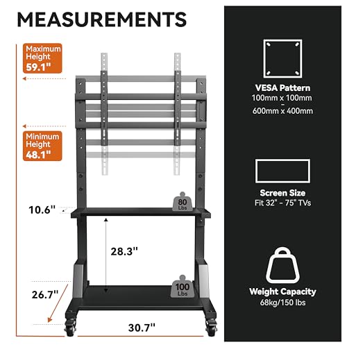 Rolling TV Cart Floor Stand with Mount and Wheels C70745