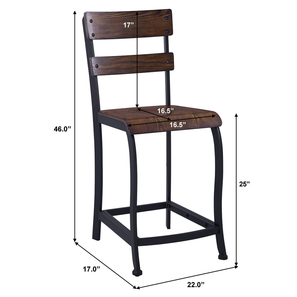 Brown Wood and Grey Metal Gathering Stools Set of 4 W9569