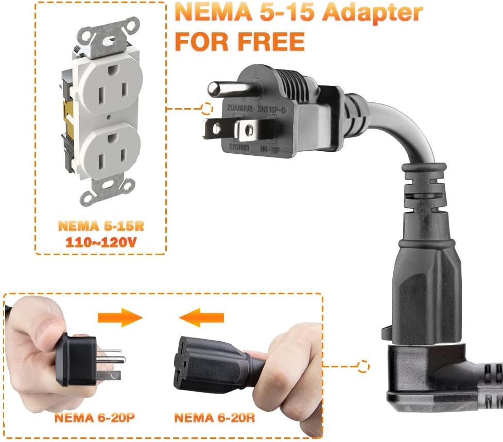 EV Charger Level 1/2 Switchable Current 10/16A NEMA 6-20 Plug with NEMA 5-15P Adapter 110V-240V Electric Car Charger C46889