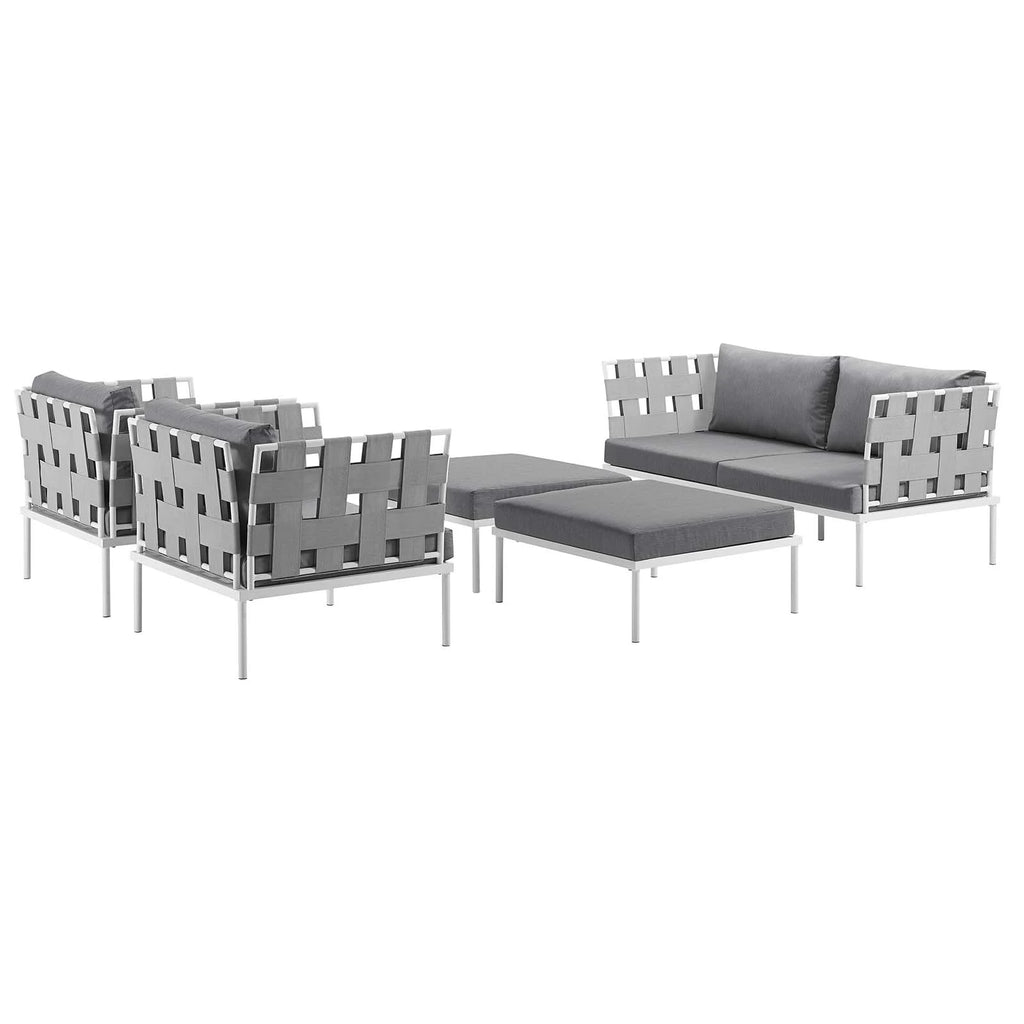 5 Piece White Gray Outdoor Aluminum Sectional Sofa Set E73339