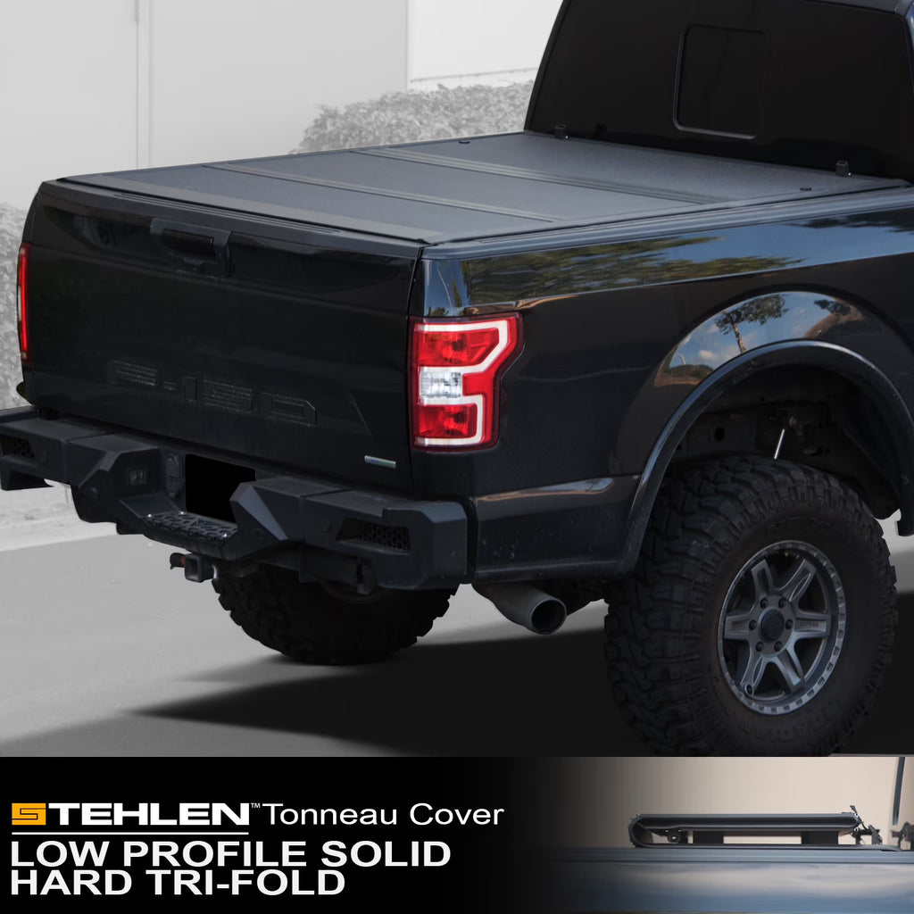 Low Profile Hard Aluminum Tri-Fold Tonneau Cover Matte Black L484