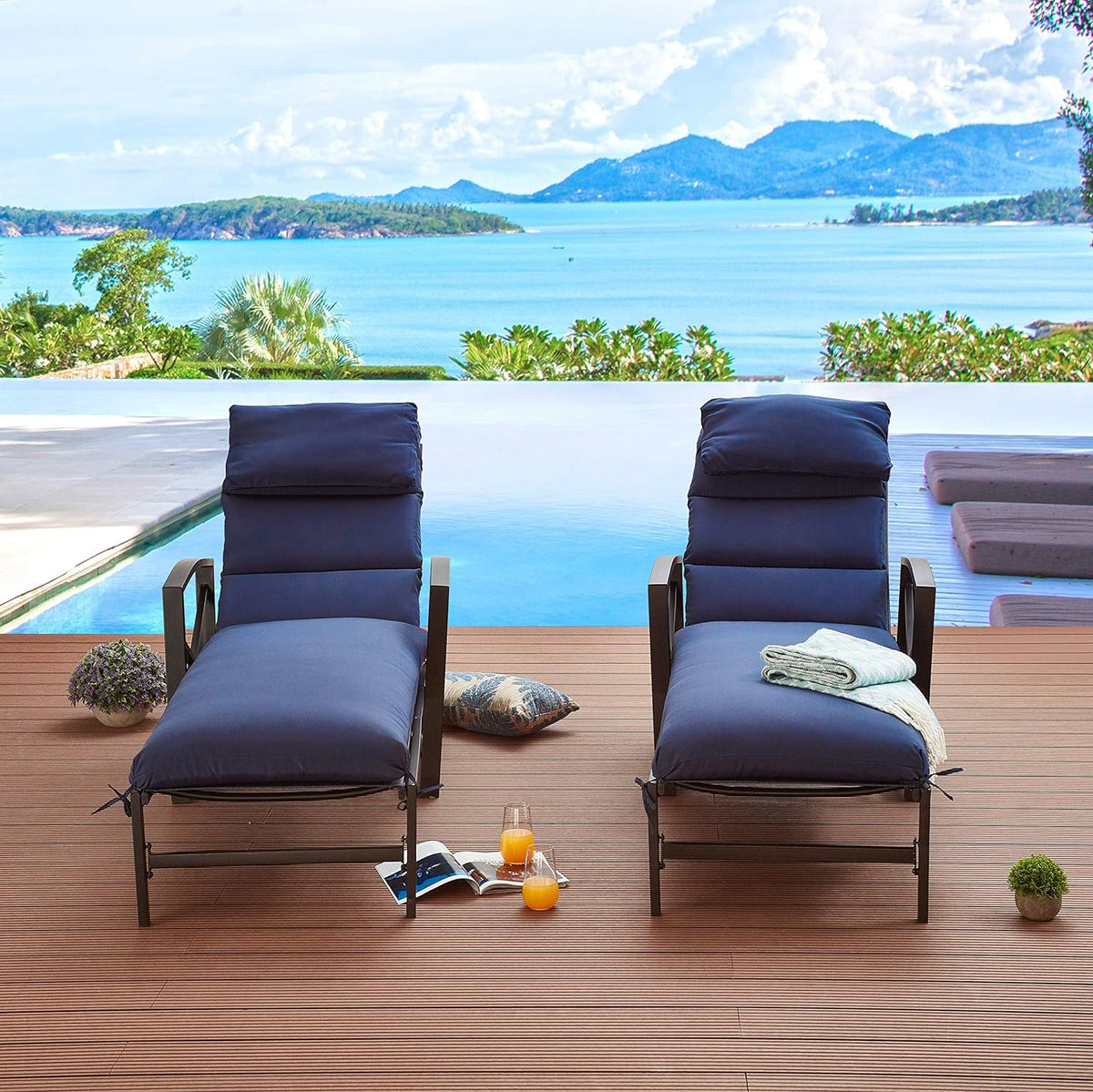 2 Piece Patio Chaise Lounge Chair Set with Cushions, Blue L17798