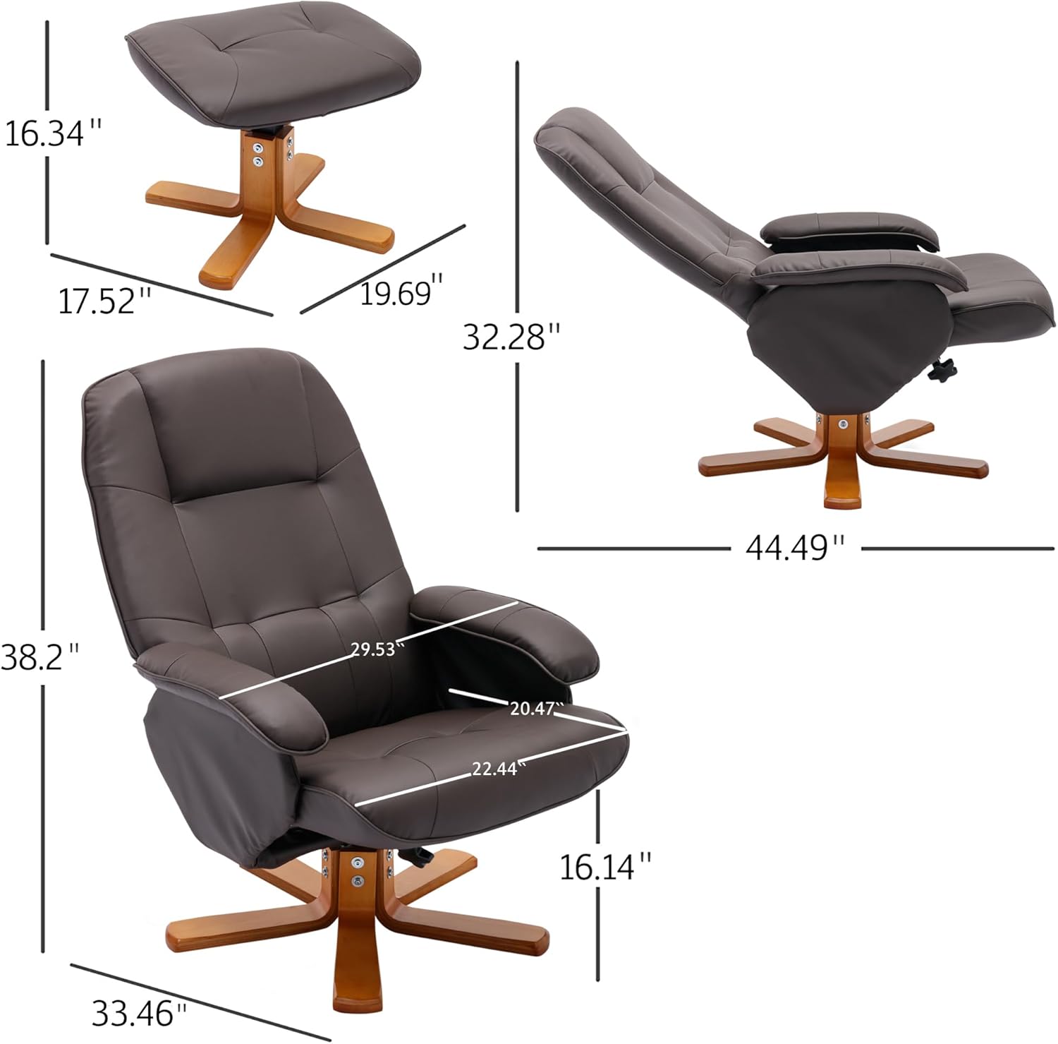 Faux Leather Beige Brown Swivel Recliner Chair with Ottoman B1119