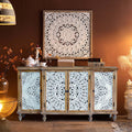 Natural Wood 4-Door Distressed Accent Cabinet with Adjustable Shelves F536827