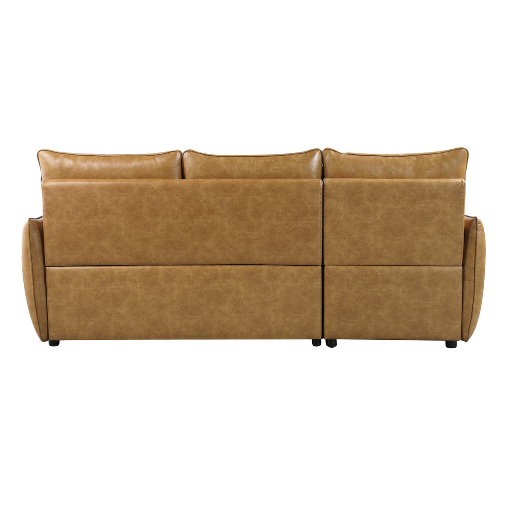 94 in. Wide 2-Piece Reversible Sectional Sofa in Brown Faux Leather with Pull-out Bed and Hidden Storage Q823106