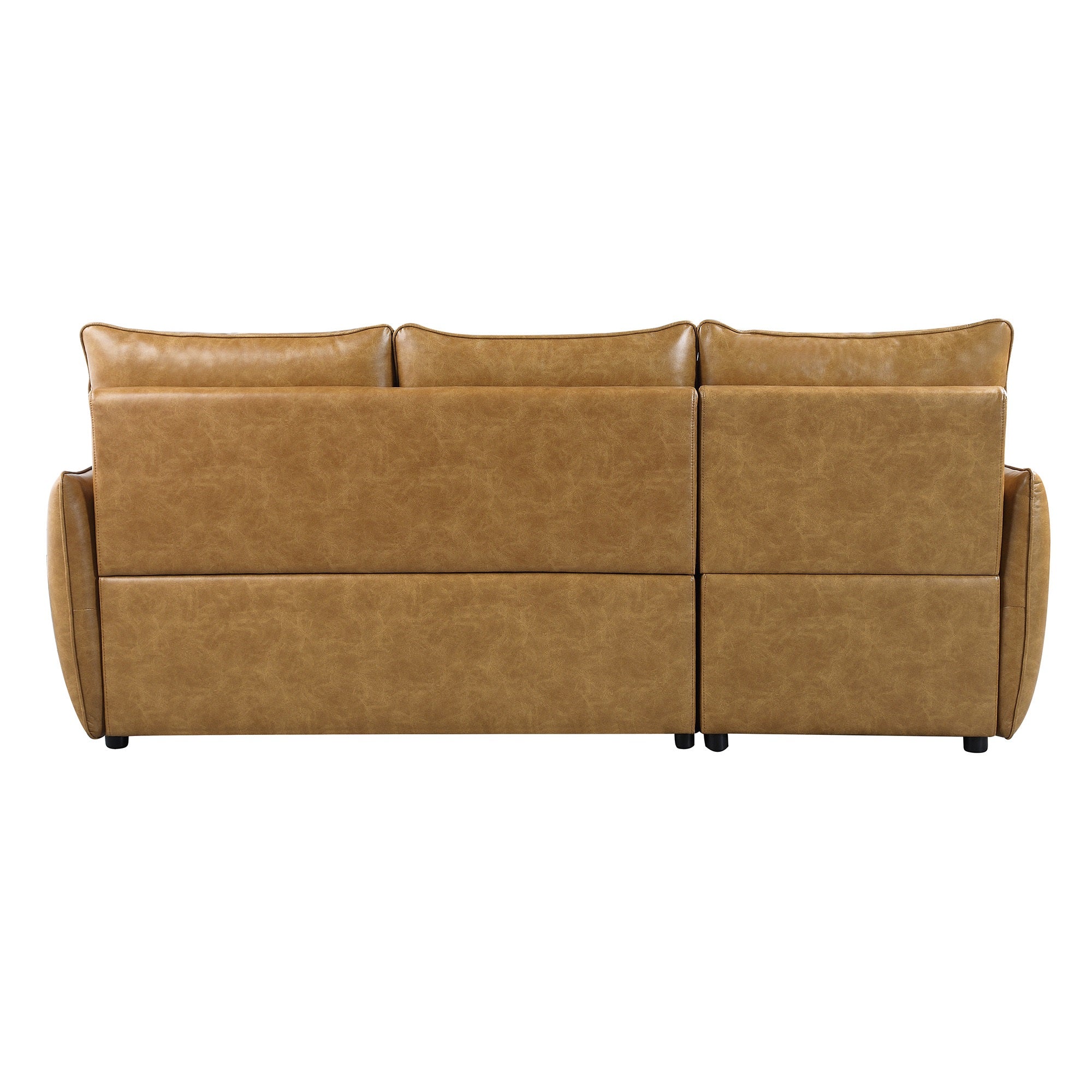 94 in. Wide 2-Piece Reversible Sectional Sofa in Brown Faux Leather with Pull-out Bed and Hidden Storage Q823106