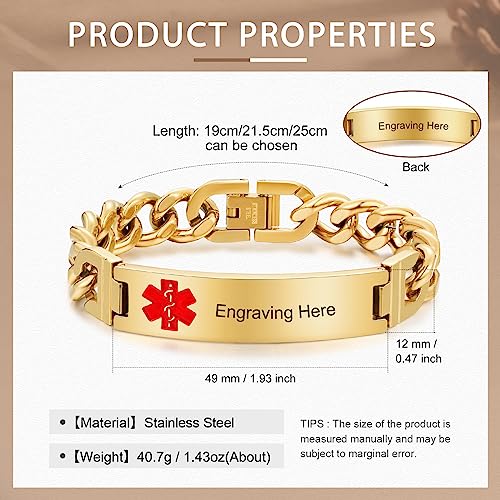 Engraved Stainless Steel Medical Alert ID Bracelet for Men H26566