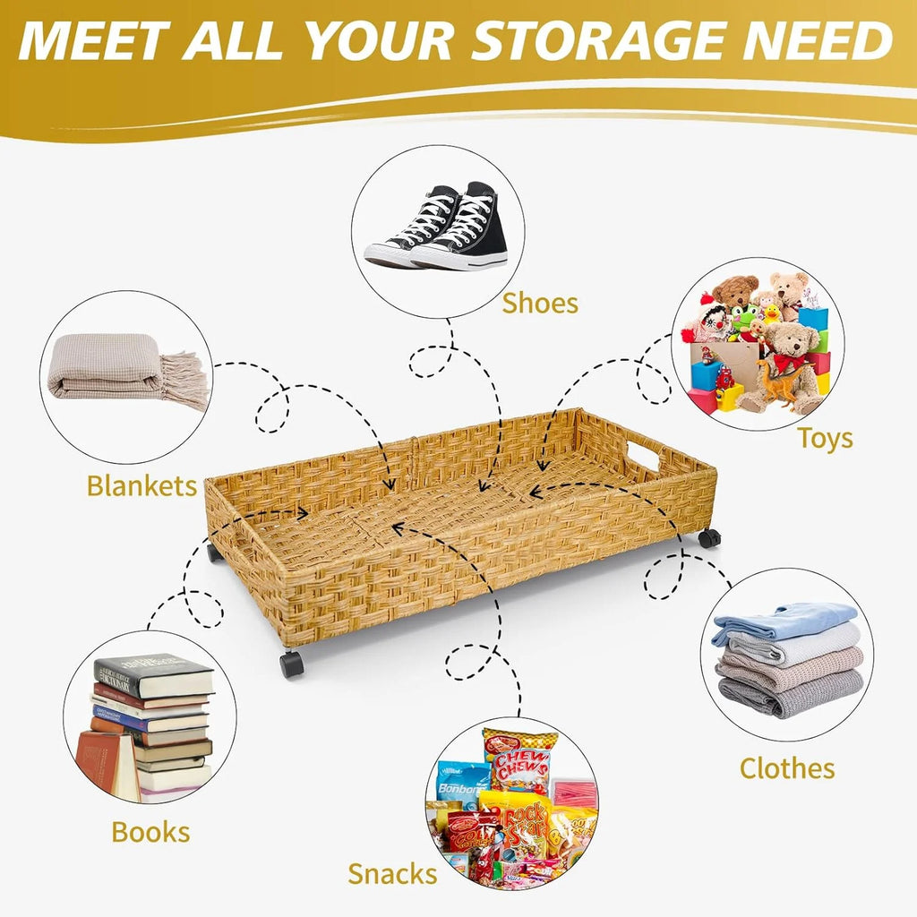 2 Pack 31.5in Rolling Rattan Under Bed Storage Bins K185582