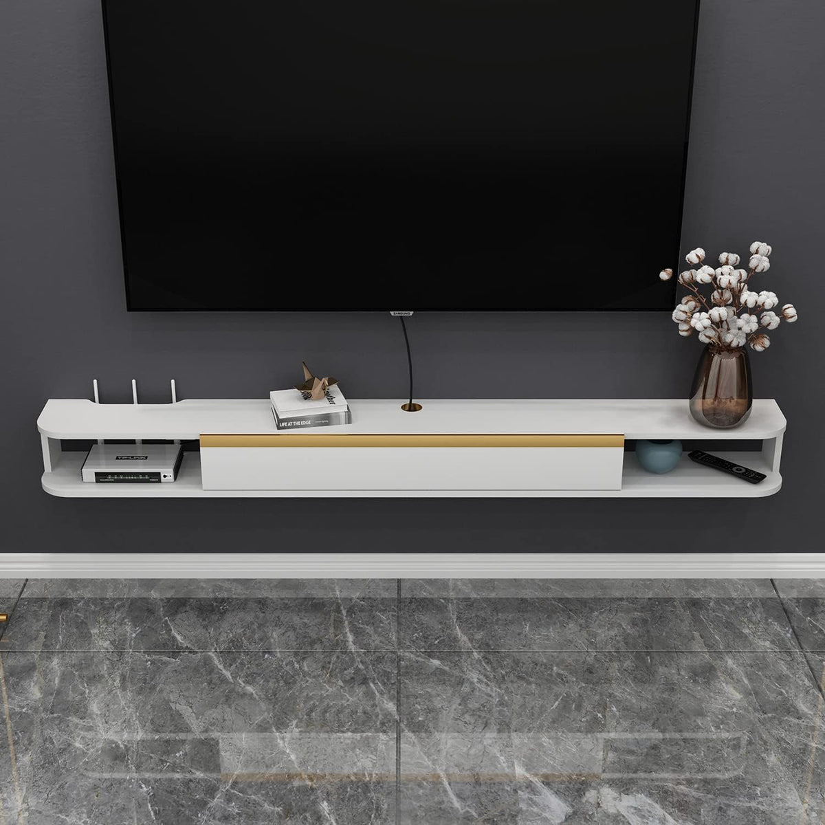Light Gray Wall-Mounted Floating TV Stand Y135